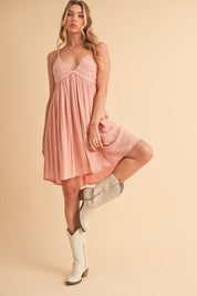 Aemi + Co Ruched Plunge Mini Cami Dress