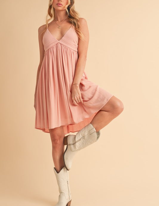 Aemi + Co Ruched Plunge Mini Cami Dress