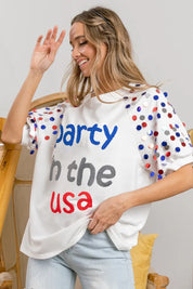 BiBi Party In The Usa Spangle Puff Sleeves Top | Tops Daverri Fashions