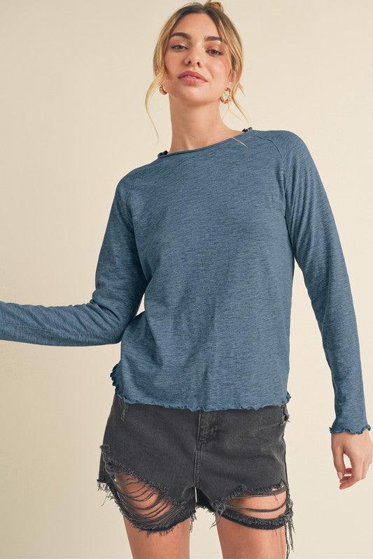 Aemi + Co Lettuce Hemline Round Neck Raglan Sleeve T-Shirt T-Shirts
