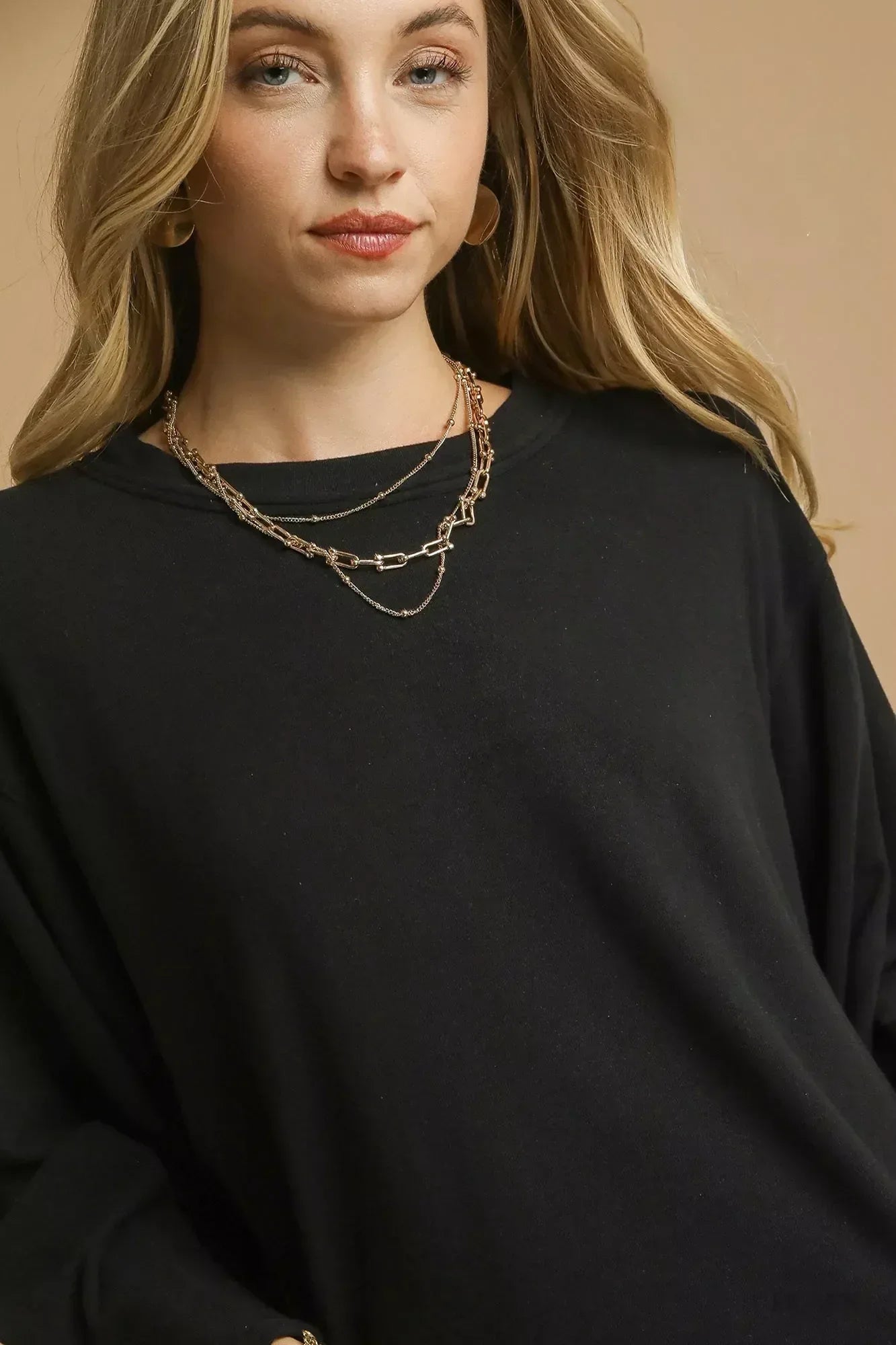 Umgee Brushed Fleeve Crewneck Top - DAVERRI FASHIONS