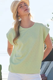 Lime 'N' Chili Textured Solid Muscle Sleeve Top | Tops Daverri Fashions
