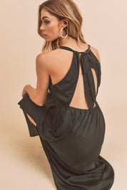 Aemi + Co Black Ruched Side Slit Cutout Back Maxi Cami Dress Cami Dresses