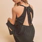 Aemi + Co Black Ruched Side Slit Cutout Back Maxi Cami Dress Cami Dresses