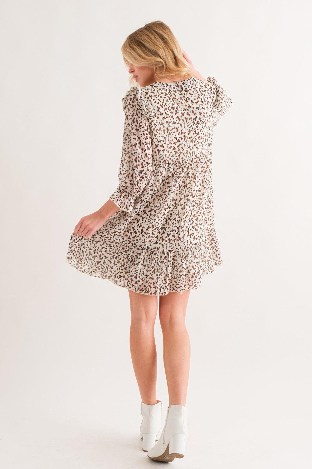 And The Why Leopard Ruffle Hem Woven Mini Dress | Daverri Fashions