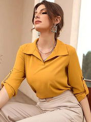 Collared Neck Half Sleeve Blouse | Blouses Daverri Fashions