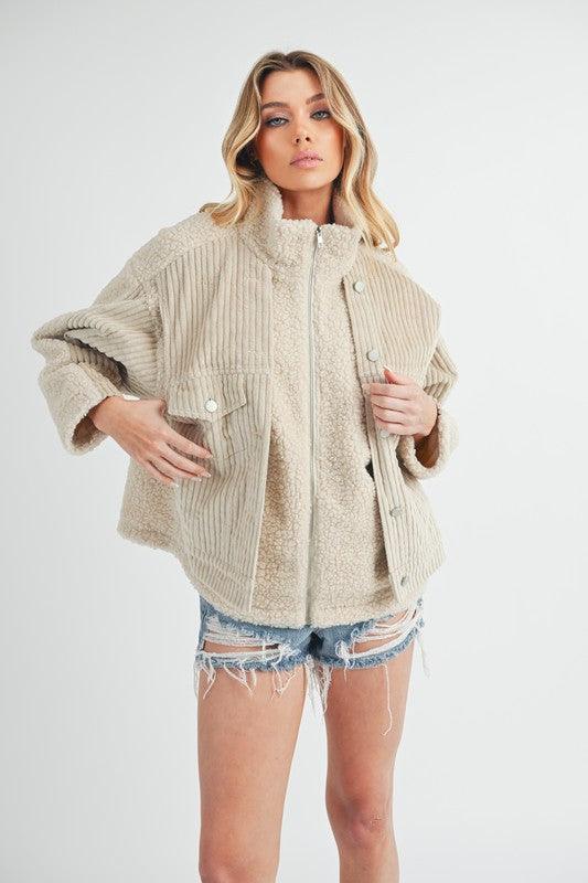 Aemi + Co Turtleneck Sherpa Jacket with Pockets Sand Jackets