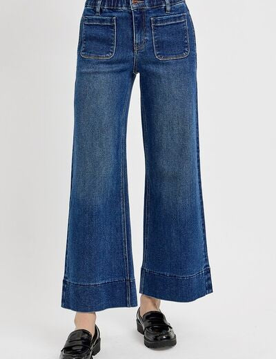 RISEN Elastic Band Wide Leg Jeans Dark