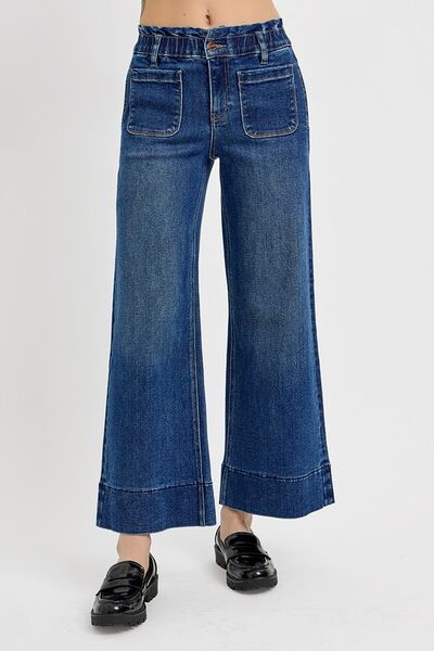 RISEN Elastic Band Wide Leg Jeans Dark