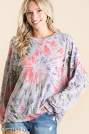 BiBi Tie Dye Print Terry Pull Over | Tops Daverri Fashions
