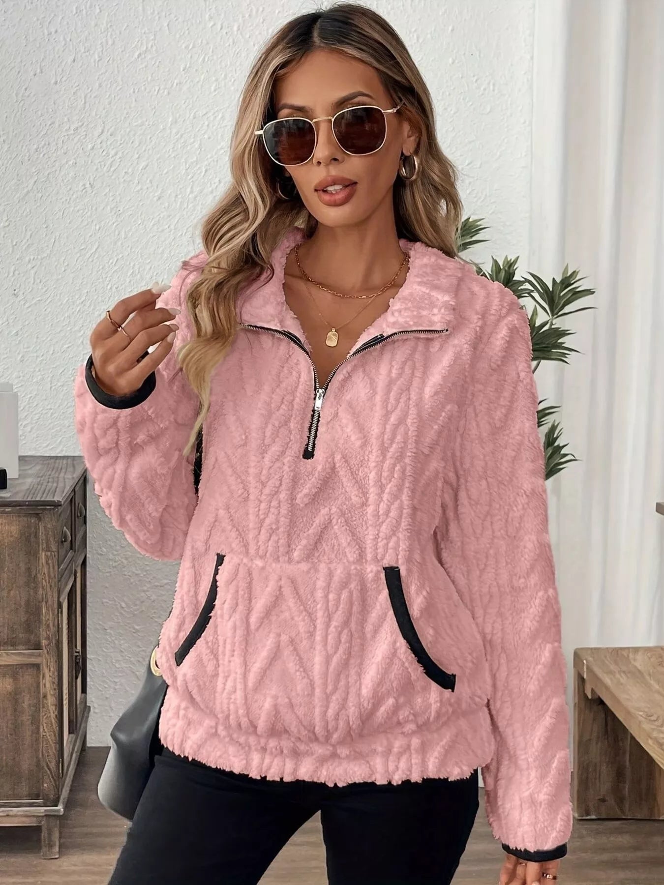 Cozy Sherpa Half Zip Sweatshirt | Sweatshirts Daverri Fashions