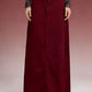 Deep red corduroy wide-leg trousers with button closure and raw hem