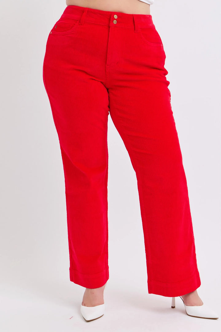 Judy Blue Plus Size High Waist Corduroy Trouser Wide Ruby Plus Pants