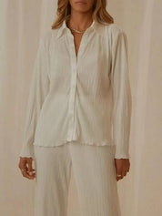 Button Up Long Sleeve Top and Pants Set | Loungewear Sets Daverri Fashions