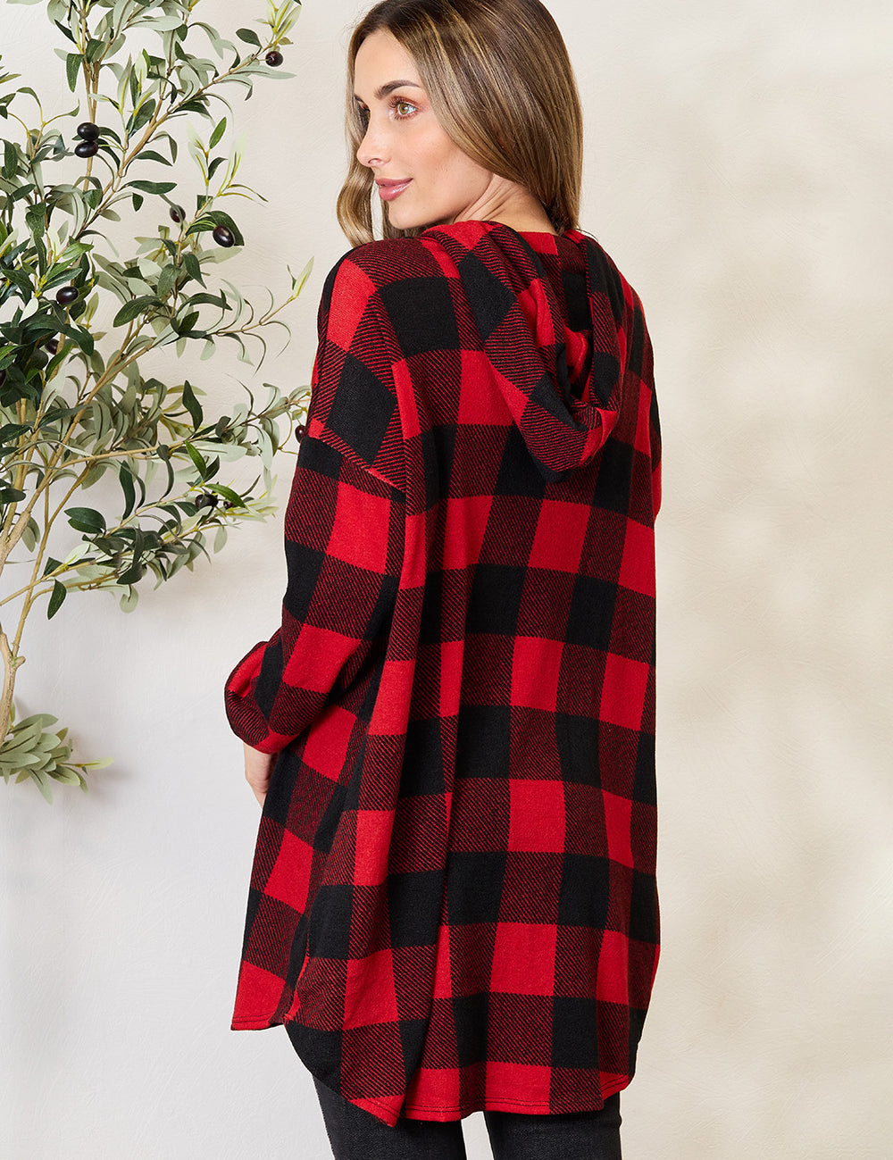 Plaid Button Front Hooded Shirt Clearance