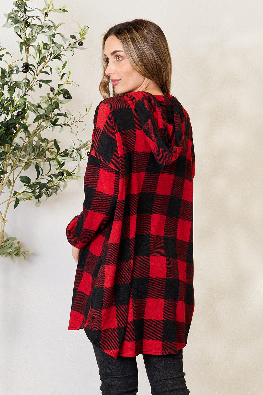 Plaid Button Front Hooded Shirt Clearance