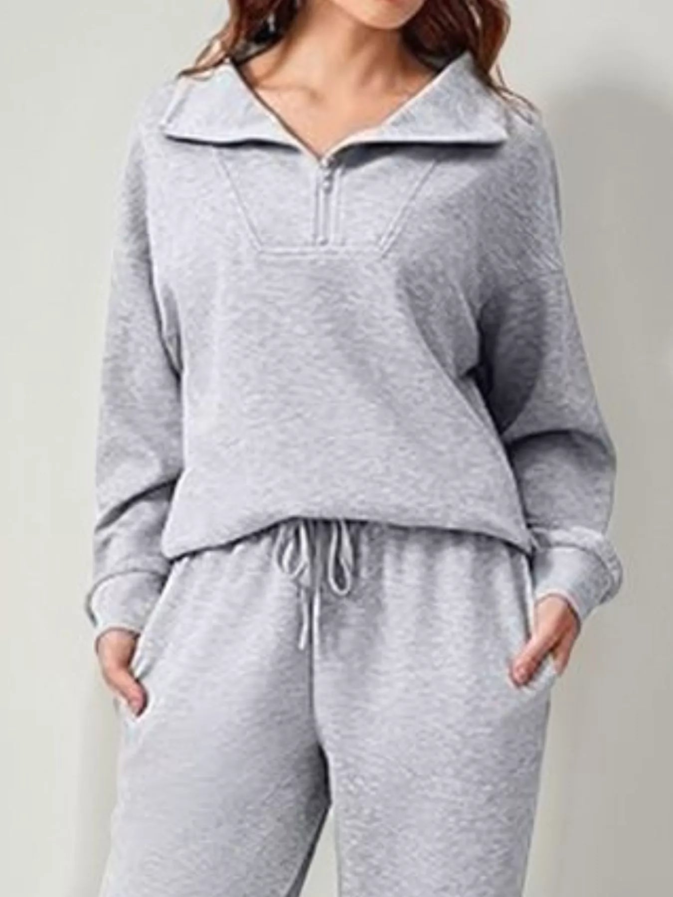 Daverri relaxed fit gray heathered quarter-zip sweatshirt and pants set