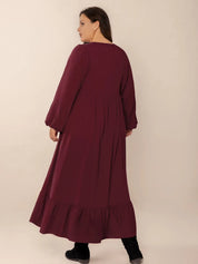 Plus Size Ruffled Hem V-Neck Balloon Sleeve Dress | Daverri Fashions