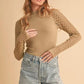 Aemi+Co Mock Neck Ribbed Knit Top with Crochet Sleeve - DAVERRI FASHIONS