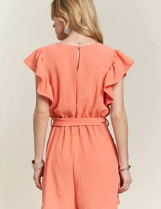 ADORA Ruffle Sleeves Romper with Pockets | Rompers Daverri Fashions