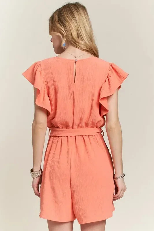 ADORA Ruffle Sleeves Romper with Pockets - DAVERRI FASHIONS