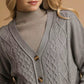 Umgee Chunky Cable Knit V-Neck Button-Up Cardigan H. Grey - DAVERRI FASHIONS