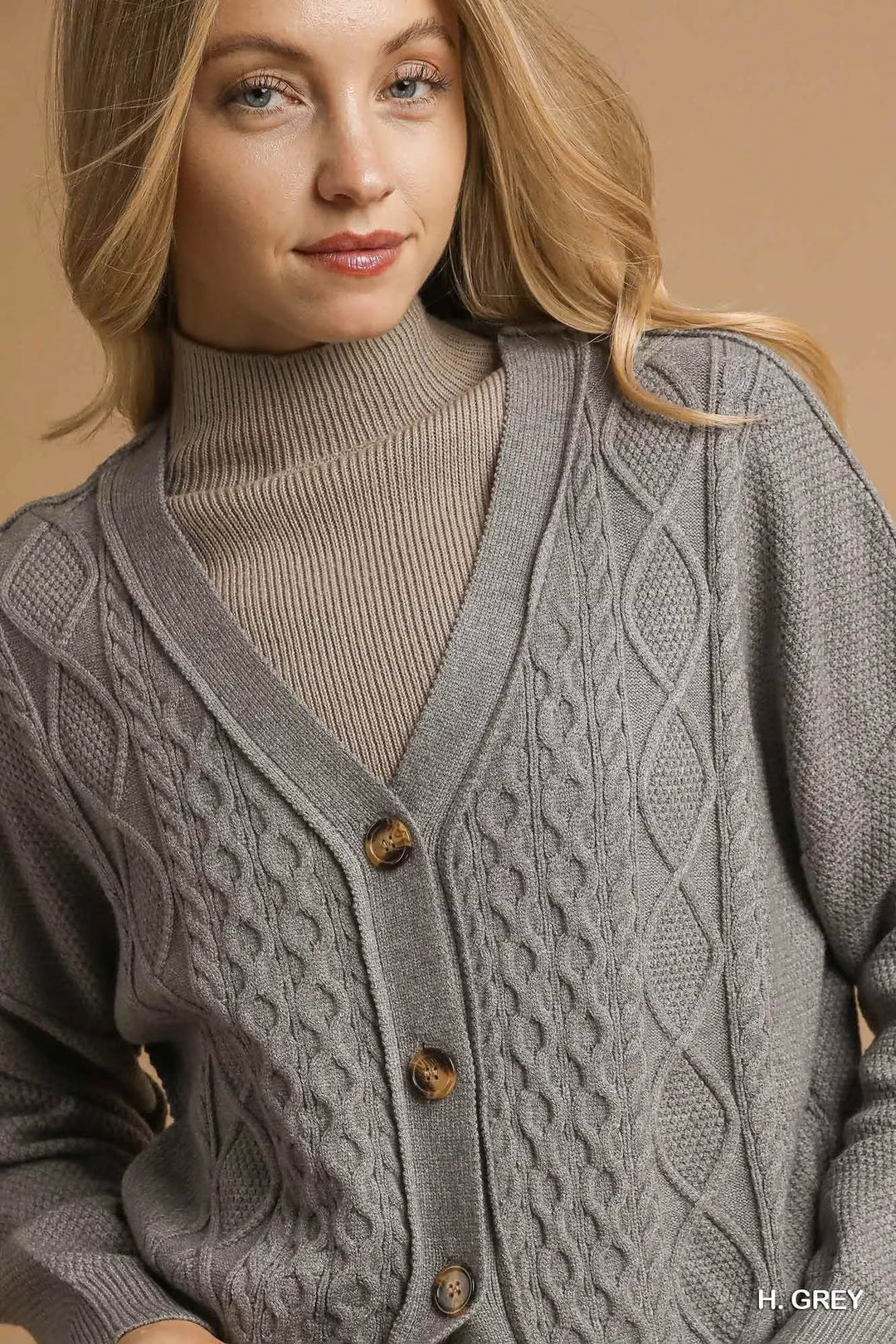 Umgee Chunky Cable Knit V-Neck Button-Up Cardigan | Cardigans Daverri Fashions