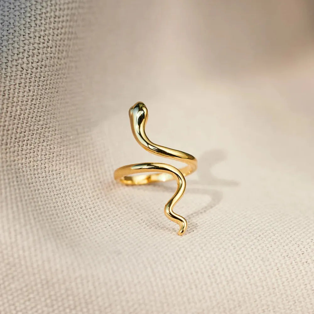 Gold 7 Snake Shape 18K Gold-Plated Bypass Ring | Rings Daverri Fashions