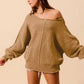 SO ME Loose Fit Exposed Seam Slouchy Boucle Sweater Taupe - DAVERRI FASHIONS