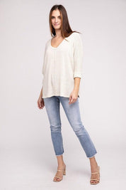 Zenana 3/4 Sleeve Hi-Low Top Shirts & Tops