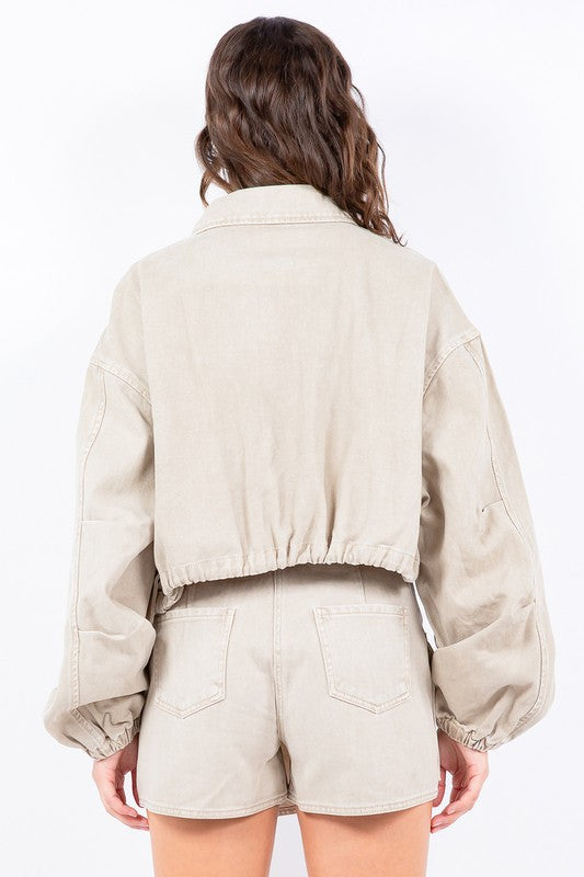 American Bazi Drawstring Waist Crop Jacket