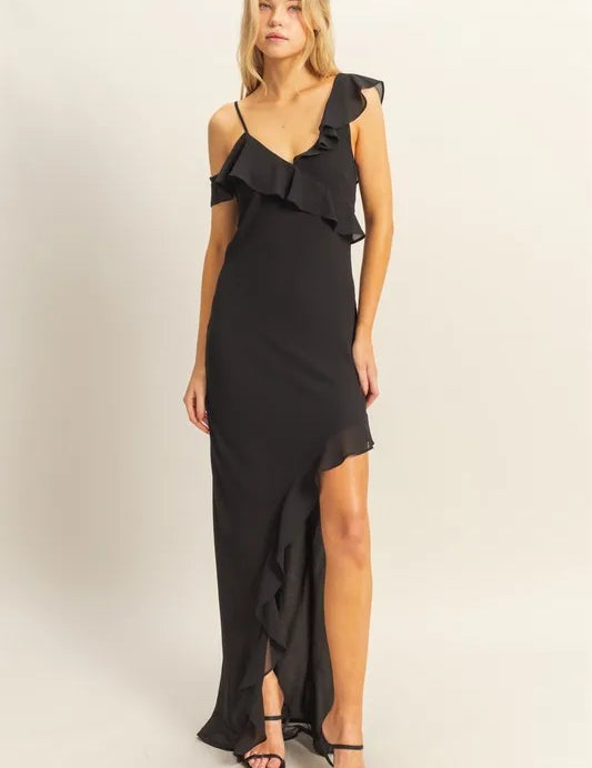HYFVE Chiffon Ruffle Trim Midi Dress | Daverri Fashions
