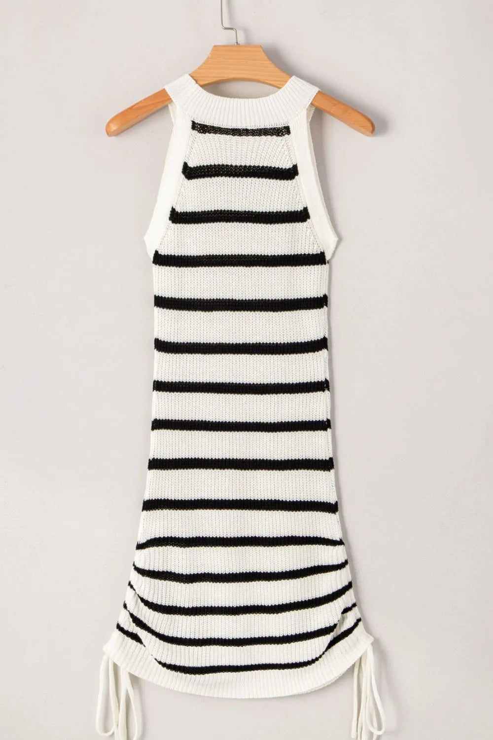 Daverri black white striped sleeveless sweater dress with drawstring hem
