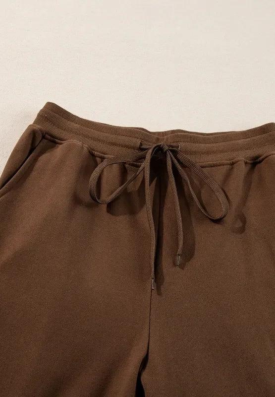 Side Slit Round Neck Long Sleeve Top and Pants Set - DAVERRI FASHIONS