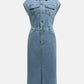 Slit Half Button Collared Neck Cap Sleeve Denim Dress - DAVERRI FASHIONS