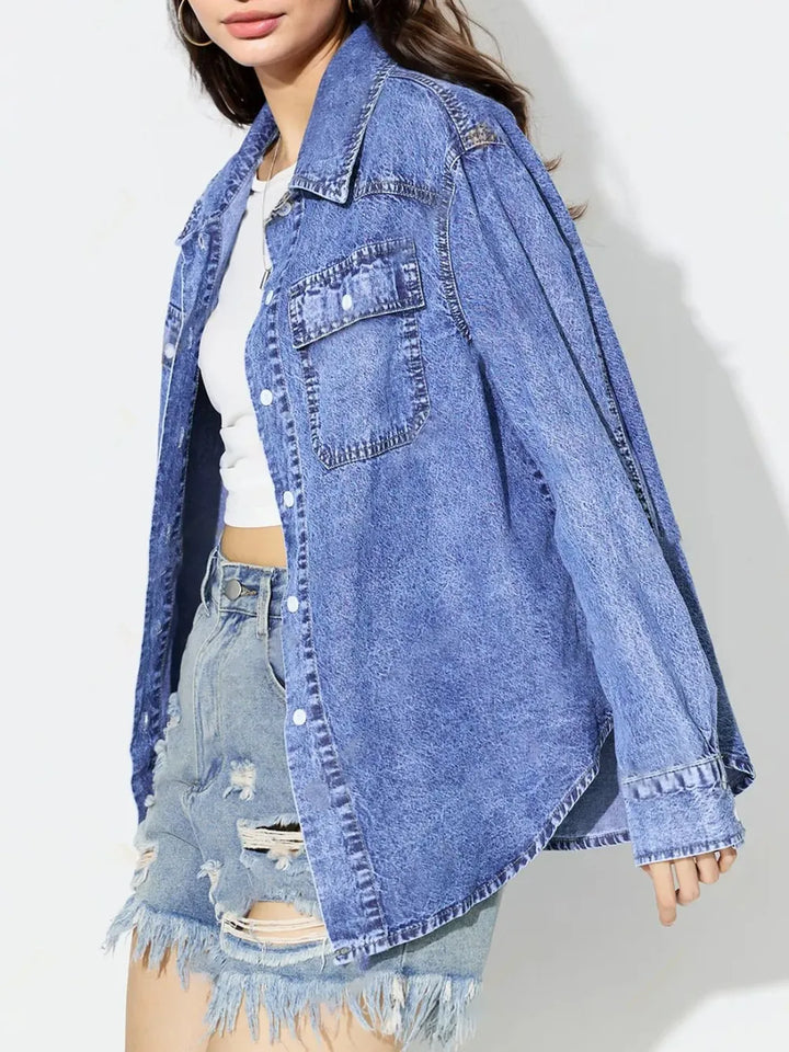 Curved Hem Collared Neck Denim Shirt | Shirts Daverri Fashions