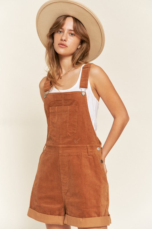 Adjustable Shoulder Straps Corduroy Shortalls Shortalls