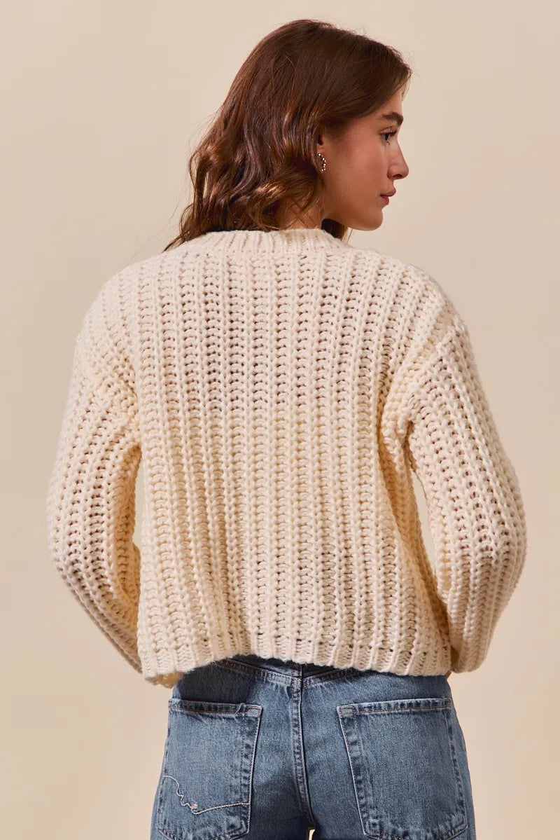 SO ME Metal Button Long Sleeve Chunky Sweater Cardigan Cardigans