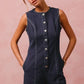 SO ME Button Up Front Washed Denim Sleeveless Romper Rompers