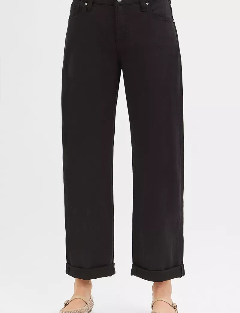 BLACK RISEN Tummy Control Mid Rise Ankle Barrel Relaxed Baggy Jeans | Jeans Daverri Fashions