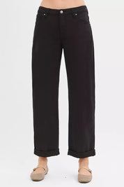 BLACK RISEN Tummy Control Mid Rise Ankle Barrel Relaxed Baggy Jeans | Jeans Daverri Fashions