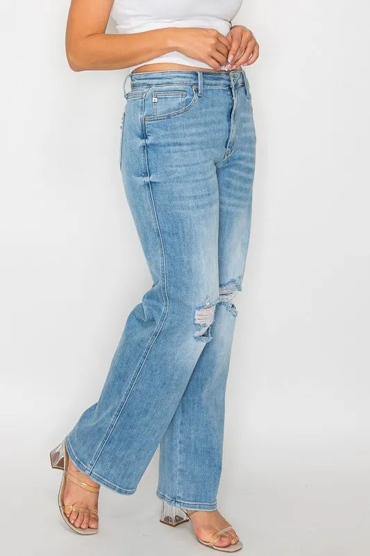 bytos Full Size Distressed High Rise Straight Jeans | Jeans Daverri Fashions