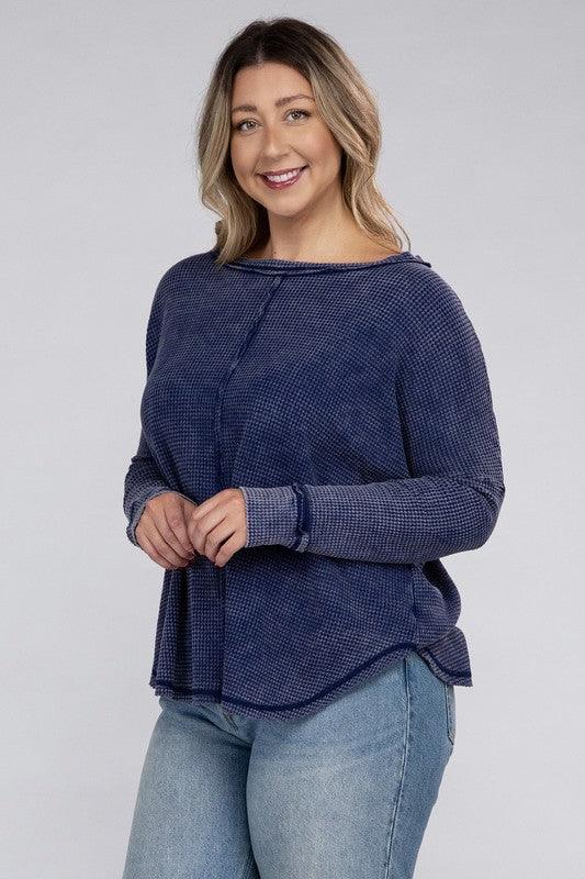 Plus Long Sleeve Cotton Waffle Knit Top Shirts & Tops