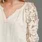 Umgee Full Size French Terry Boxy Cut Top with 3D Floral Sleeve Blouses
