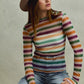SO ME Mardi Gras Color Stripe Stretch Mesh Top in vibrant stripes