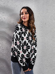 Floral Round Neck Long Sleeve Sweater | Daverri Fashions
