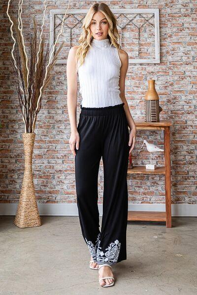 Heimish Full Size Solid Damask Casual Pants Plus Size Pants
