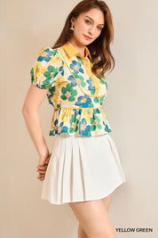 Umgee Floral Print Puff Sleeve Cropped Blouse | Daverri Fashions