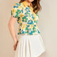 Umgee Floral Print Puff Sleeve Cropped Blouse - DAVERRI FASHIONS