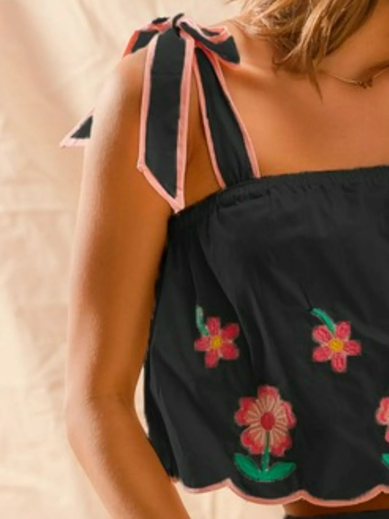 SO ME Flower Embroidered Tank Top and Shorts Set Short Sets